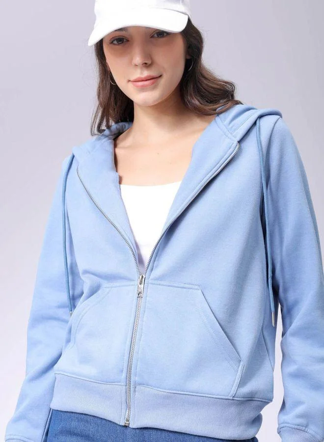 مرفوعة Women Relaxed Fit Solid Hooded Full Sleeves Front Open Sweatshirt